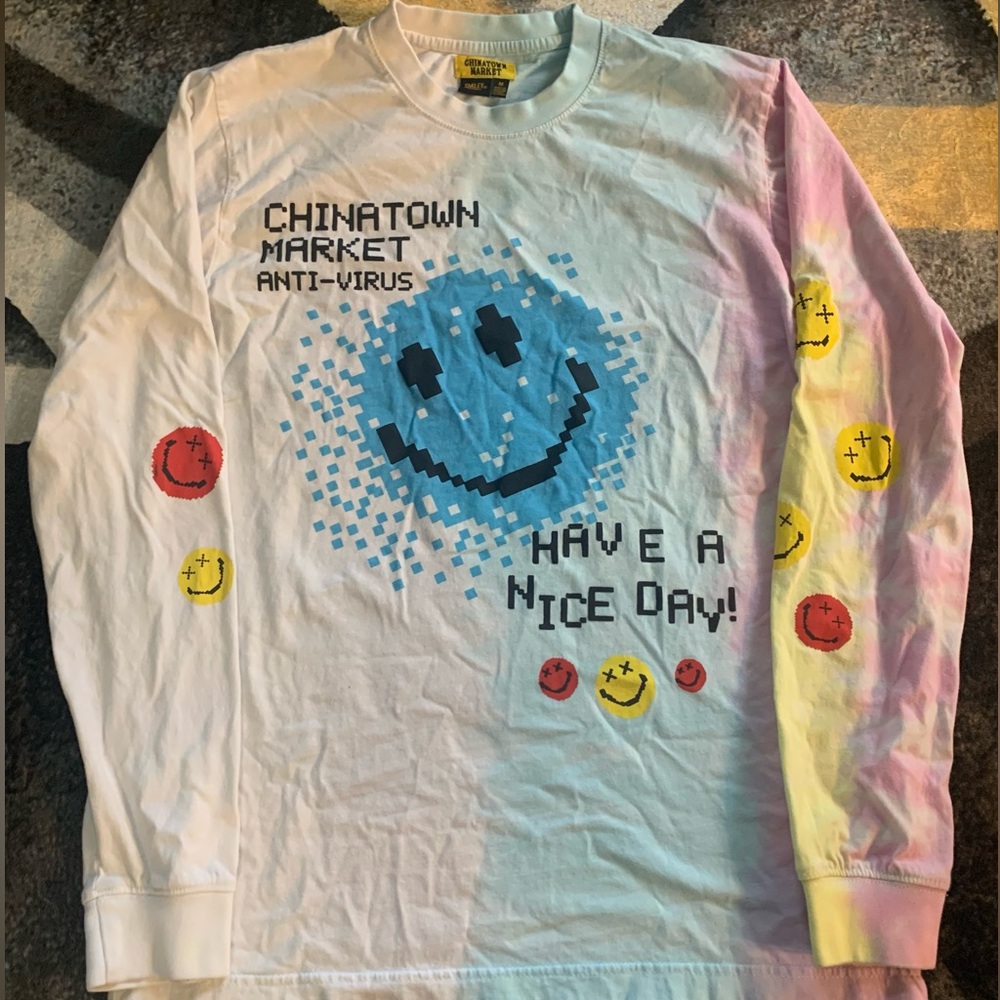 Chinatown Market Long Sleeve T-Shirt Tye Dye Smiley Face